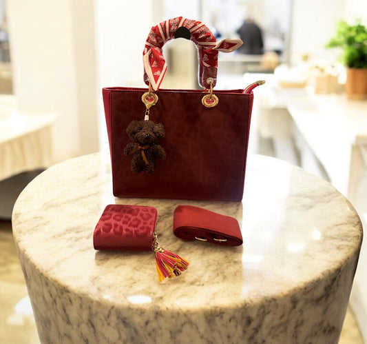 2pc Red purse with matching wallets and Crossbody.