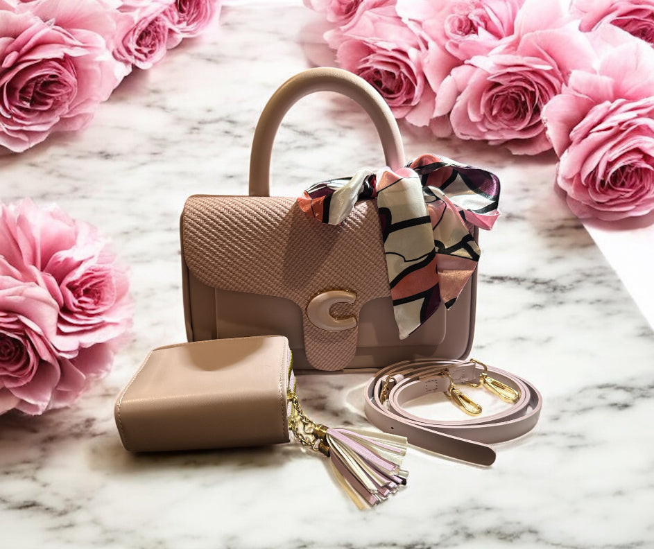 Purple coach purse with Maching wallet with crossbody.