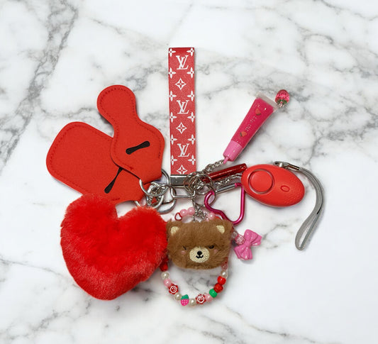 Red LV teenage safety keychain